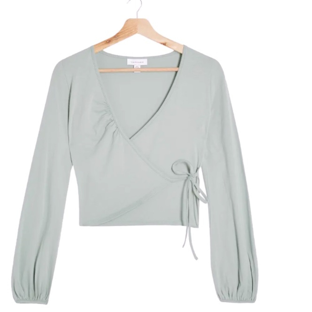 Topshop long sleeve ballet wrap top in gray